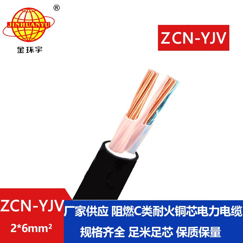 金环宇电线电缆 铜芯阻燃耐火电缆ZCN-YJV 2X6平方中低压交联电力电缆