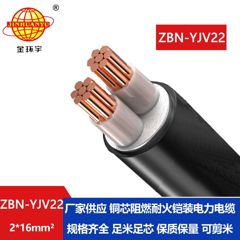 金环宇电线电缆 ZBN-YJV22-2X16平方 铠装阻燃耐火yjv22电力电缆
