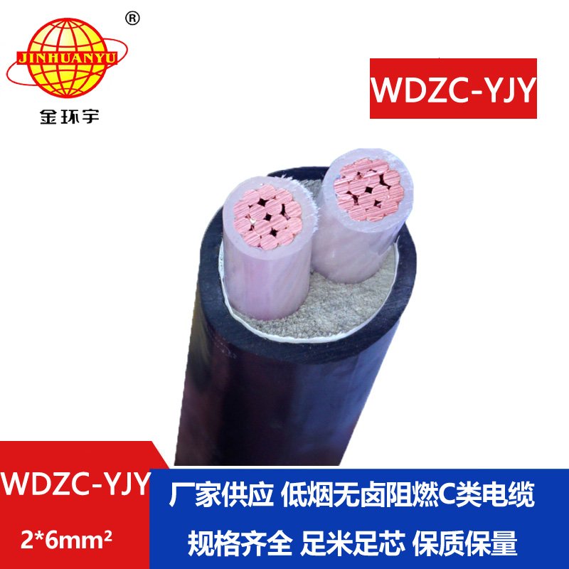 金环宇电缆 c类阻燃电缆WDZC-YJY2X6平方二芯低烟无卤电缆