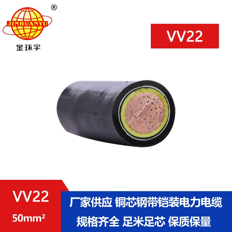 金环宇电线电缆 电力电缆VV22 50平方 铜芯vv22铠装电缆